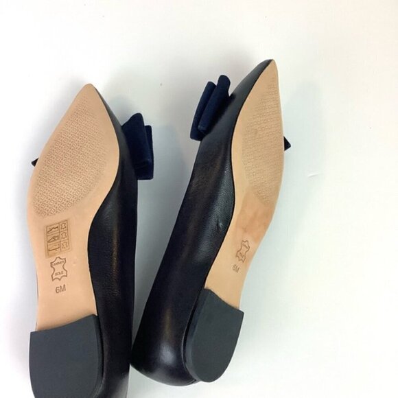 TORY BURCH NAVY LEATHER BOW LOGO POINTY BALLERINA FLATS - Picture 12 of 14